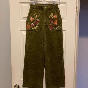 Modcloth Green Embroidered Flares (Never worn)